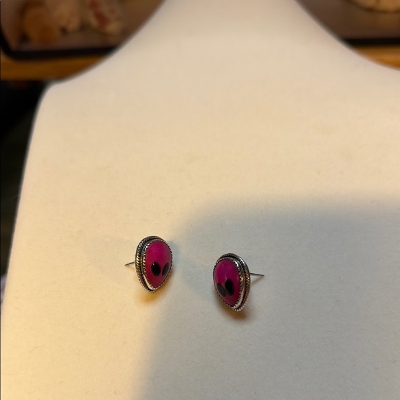 Pink and Sterling Silver Alien  Earrings - Picture 1 of 2